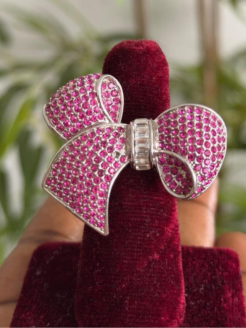 Park Lane Pink Silver Sz 6 Hope Ring Clear ruby pink crystal clear baguettes bow